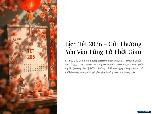 Lịch tết 2026 Gửi lời yêu thương vào thời gian